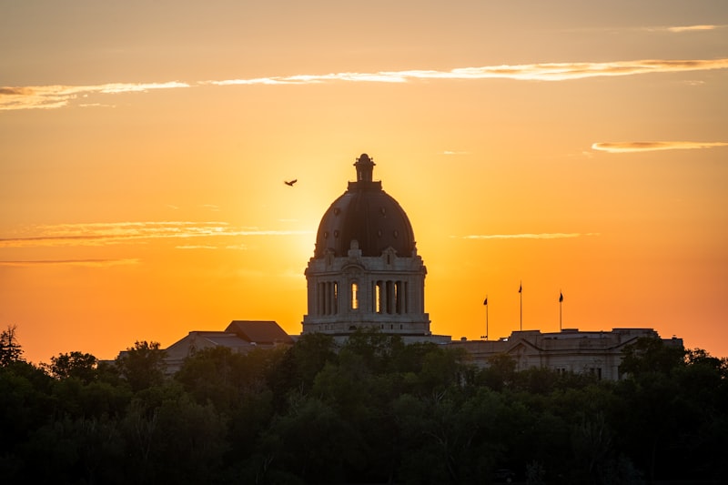 Saskatchewan Legislative Building at sunset in Regina