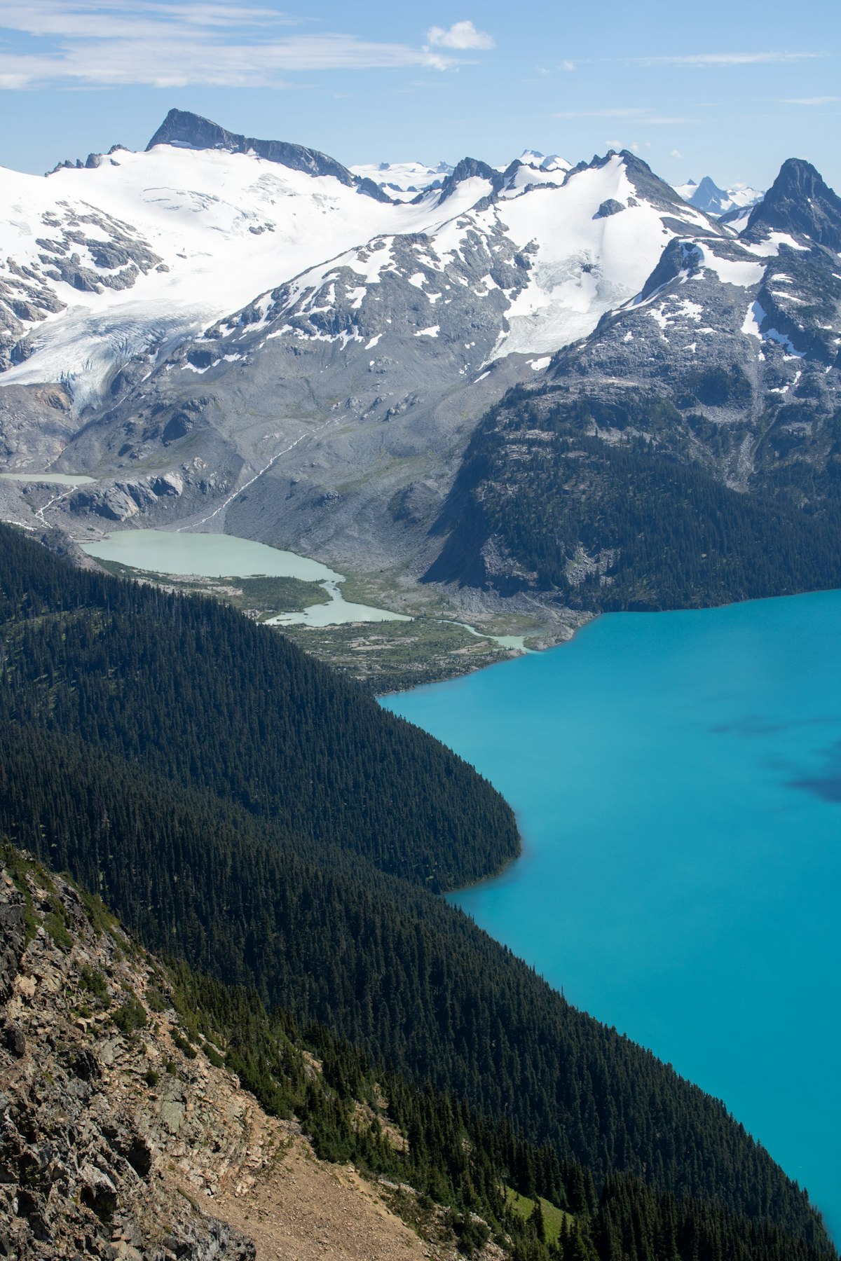 Aerial view of Surrey BC with mountains and Fraser River