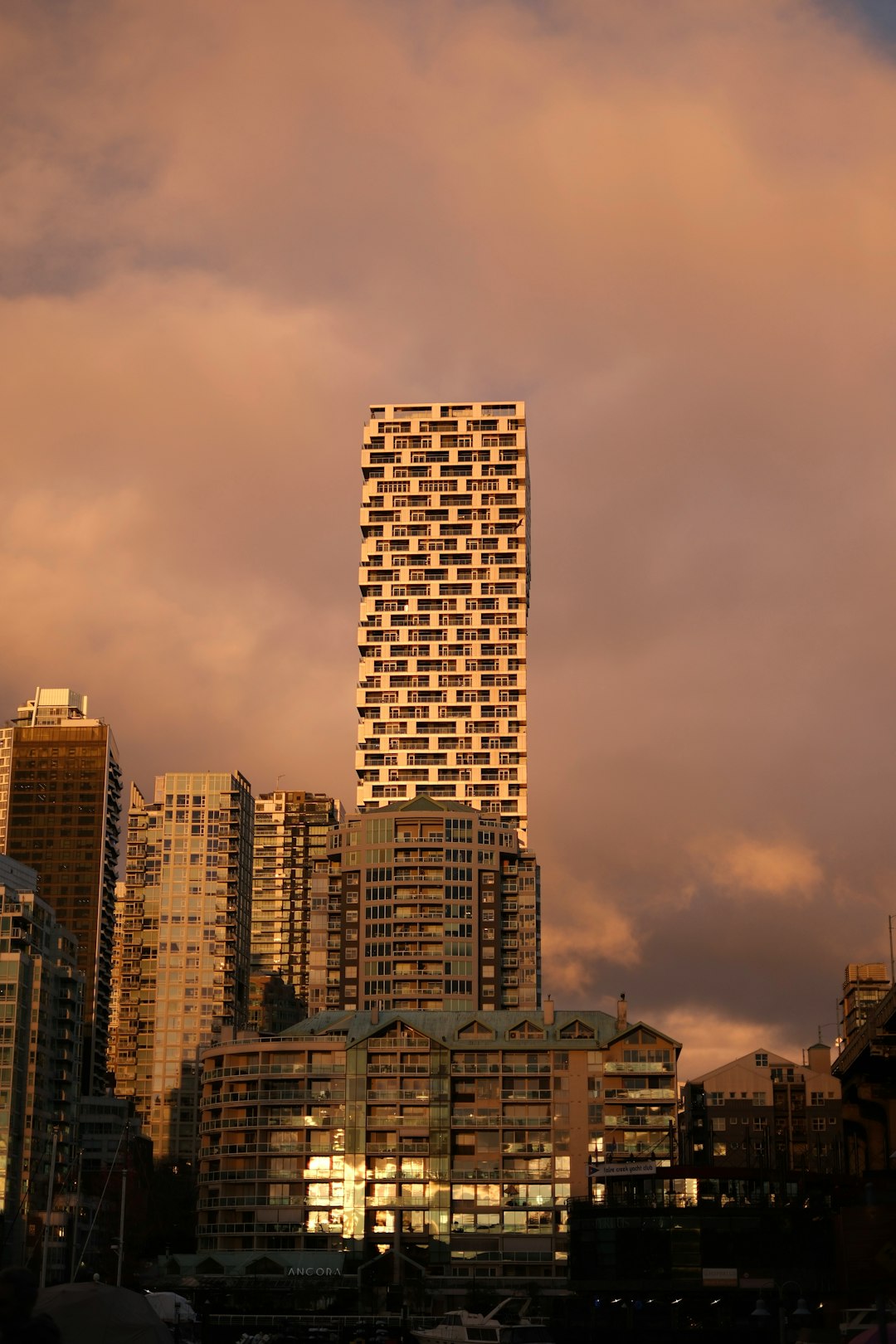 Modern skyscrapers against dramatic sky in Vancouver