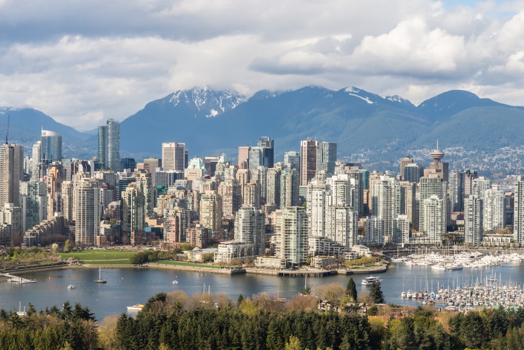 Vancouver city skyline with mountains in the background