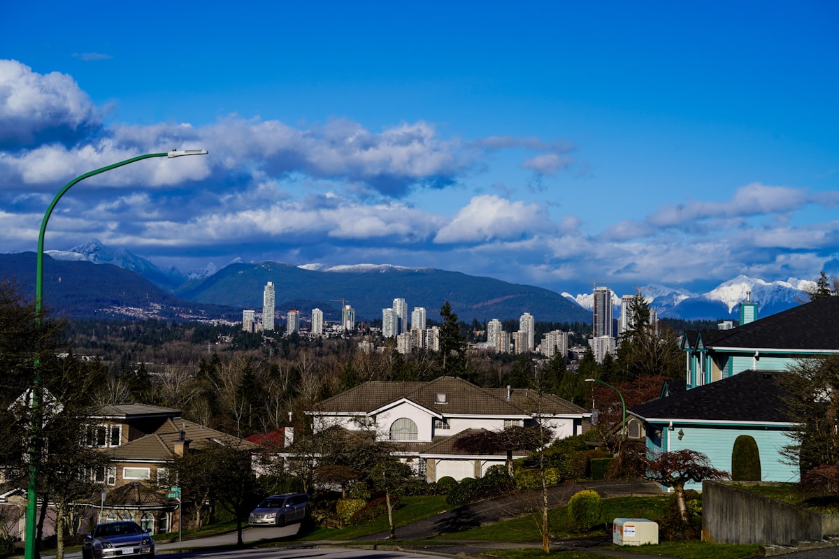 Suburban homes in British Columbia with mountain views