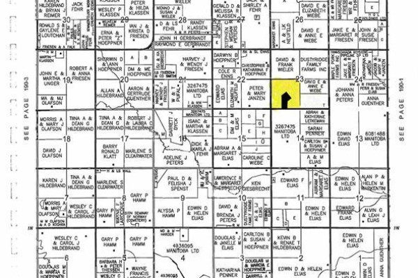 Cadastral map showing land ownership with a yellow highlighted parcel in section 23. - , Morden