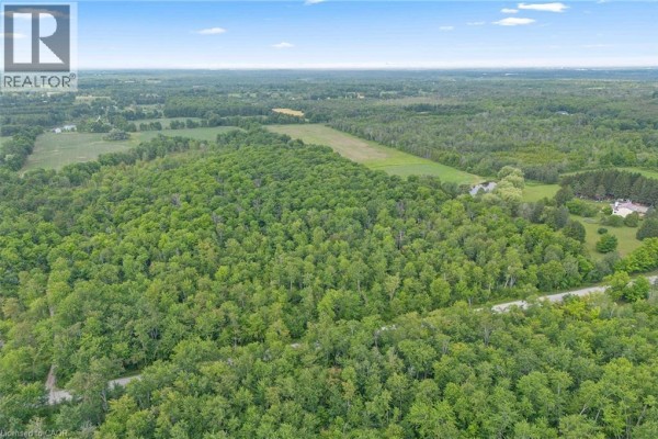Expansive aerial view showcasing a vast wooded landscape with fields and distant homes. - . Fourth Line Nassagaweya, Milton