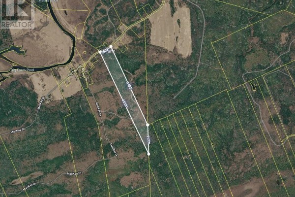 Satellite map displaying the property lot boundaries in a rural, wooded area. - 0 Big Farm Road, Baddeck Area