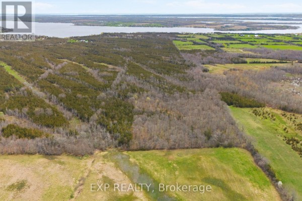 Aerial view of a vast landscape with trees, fields, and a body of water in distance. - 0 Highway 49 Highway W, Prince Edward County