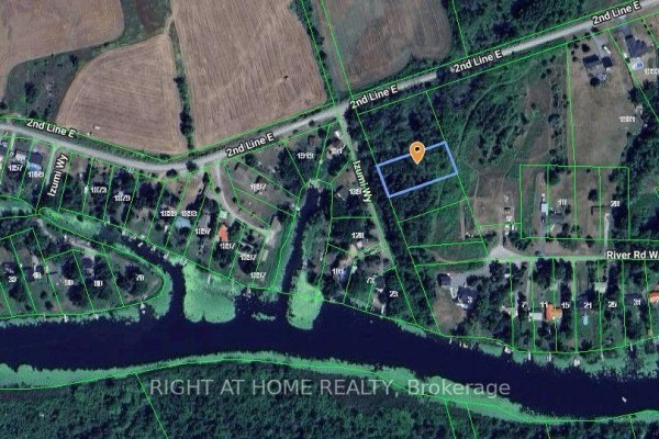 Aerial map showing a wooded property at 0 Izumi Way, Trent Hills, bordered by roads and other properties. - 0 Izumi Way, Trent Hills