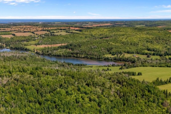 Expansive aerial view of forested land with a winding river and agricultural fields. - 0 Mccourt Road, Millvale, Millvale