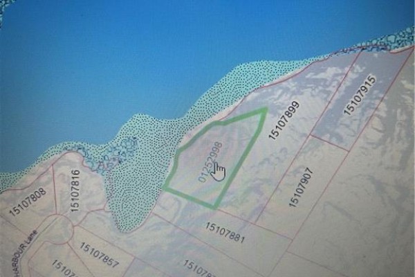 Aerial map view showing a waterfront property lot with adjacent parcel outlines. - 00 Leslie Harbour Lane, Leonardville