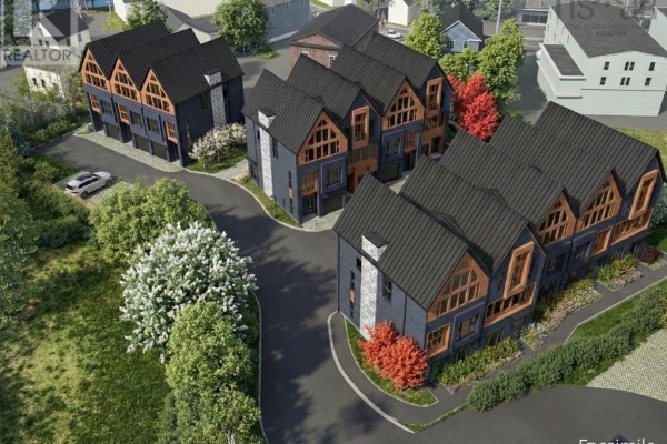 Aerial view of multiple townhouses with landscaped surroundings - 1, 2, Or 3 Lot 500 Hedge Row, Mahone Bay