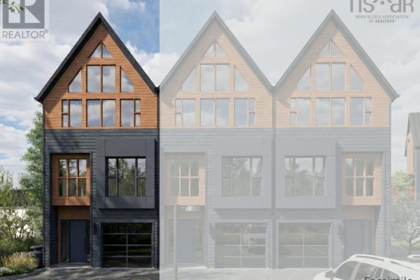 Front view of townhouse with prominent gables and garage doors - 1, 2, Or 3 Lot 500 Hedge Row, Mahone Bay