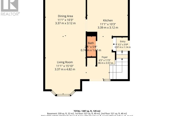 Floor plan of the main level showing living room, dining area, kitchen, and bathroom. - 1 Cheswick Circle, London South
