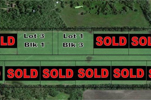 Aerial view showing marked property lots, with some labeled and others marked sold. - 1 Mclennan Lane, St Clements