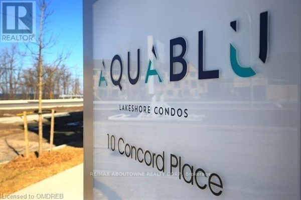 Sign for Aqua Blu Lakeshore Condos at 10 Concord Place. - 101 - 10 Concord Place, Grimsby