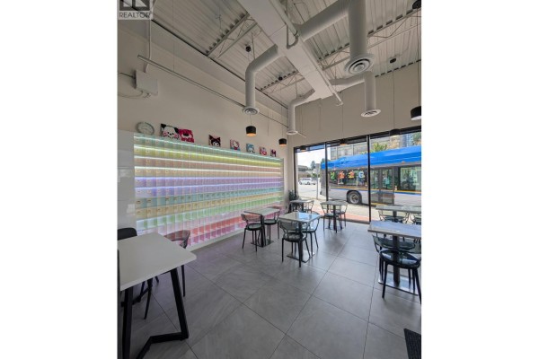 Tables covered in cartoon-themed cloths displaying small containers of colorful items. - 101 5021 Kingsway, Burnaby