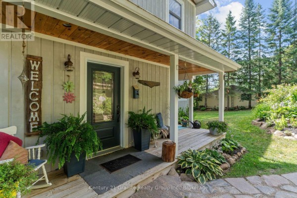 Front door with glass pane, welcome sign, and potted ferns on the porch. - 1013 Neilburg Drive, Highlands East