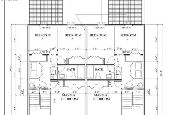 Floor plan of an upper level with four bedrooms, two bathrooms, and two master bedrooms. - 103 Alosier Crescent, Moncton