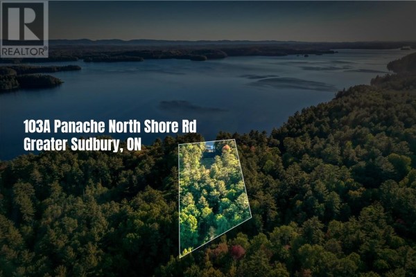 Aerial view of a wooded lot on a large lake with a property boundary overlay. - 103a Northshore Road, Whitefish