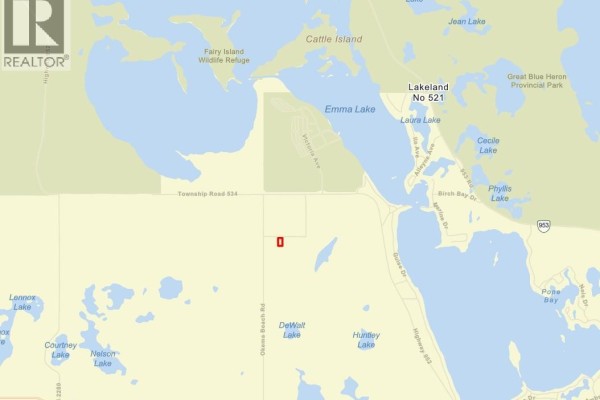 Aerial view of a wooded lot with a red rectangle indicating the property boundary - 104 Deer Ridge Drive, Emma Lake