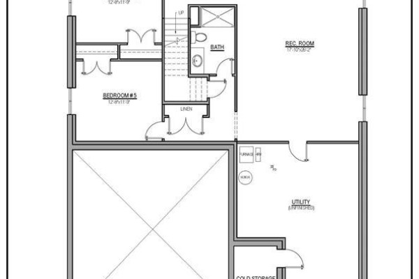 Basement floor plan with utility room, rec room, bedroom, and cold storage. - 1065 Manhattan Drive, Sarnia