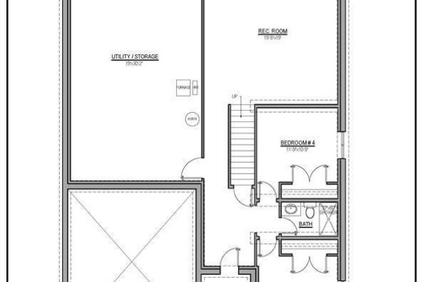 Basement floor plan with a utility/storage area, a recreation room, and a fourth bedroom. - 1069 Manhattan Drive, Sarnia
