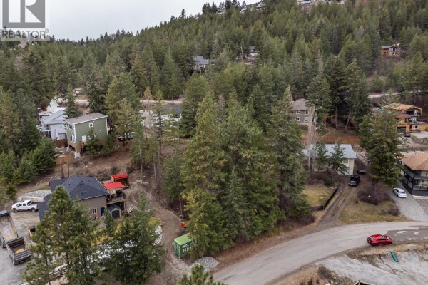 Close-up aerial view of dense trees and nearby roadways - 10700 Pinecrest Road, Vernon