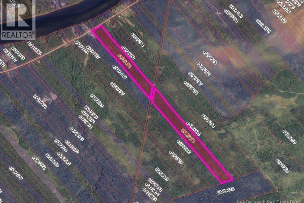 Aerial view of two highlighted rectangular land parcels surrounded by trees and water on the left. - 108 Acres Route 118, Mckinleyville