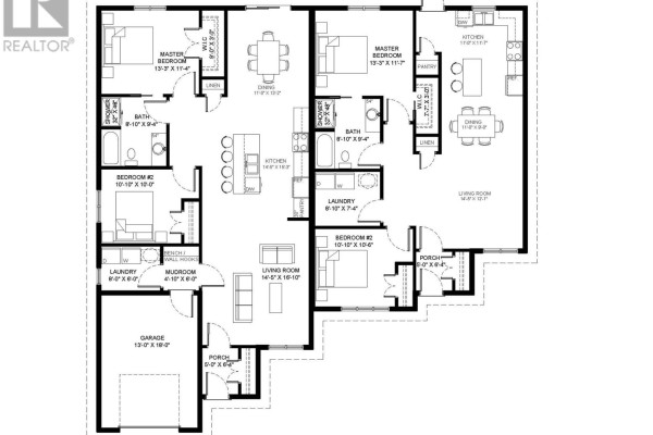 Floor plan of a single-story house with a garage, three bedrooms, two bathrooms, kitchen, and living areas. - 11 Emily Place, Conception Bay South