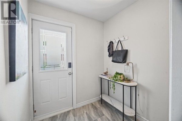 Entranceway of a house with a white door, coat hooks, and a console table. - 11 Steer Street, St  John S