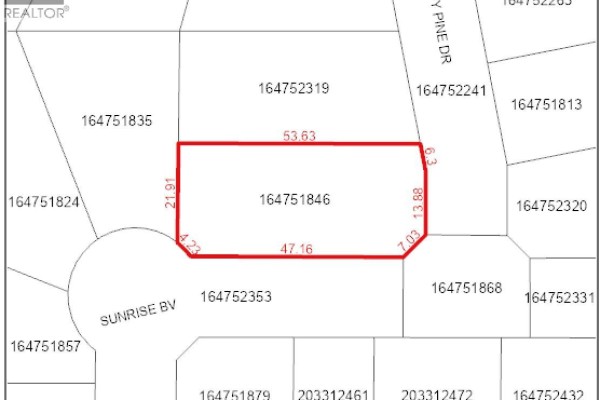 Property lot plan with dimensions and parcel number 164751846. - 11 Sunrise Boulevard, Arm Lake