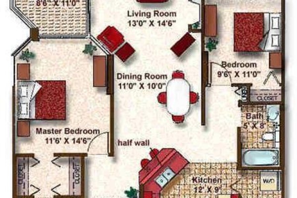 Floor plan shows two bedrooms, two bathrooms, living room, dining room, and kitchen. - 1128 Sunset Drive Unit# 706 Lot# 52, Kelowna
