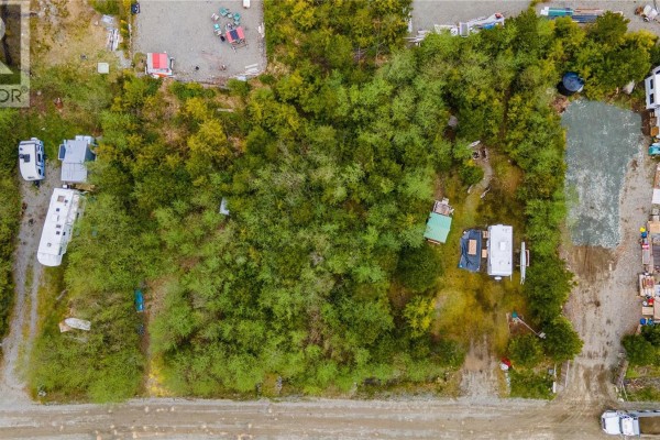 Aerial perspective of a large, overgrown lot with various structures nearby. - 1138 Fifth Ave, Ucluelet