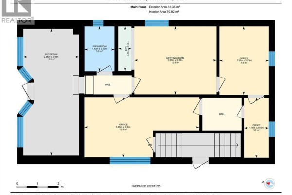 Main floor commercial property floor plan showing reception, washroom, offices, and meeting room. - 1145 Erie Street East, Windsor