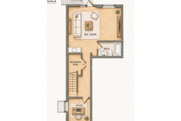 Third floor plan with a rec room, bathroom, and office space. - 115 Mallard Way Unit# 101, Osoyoos