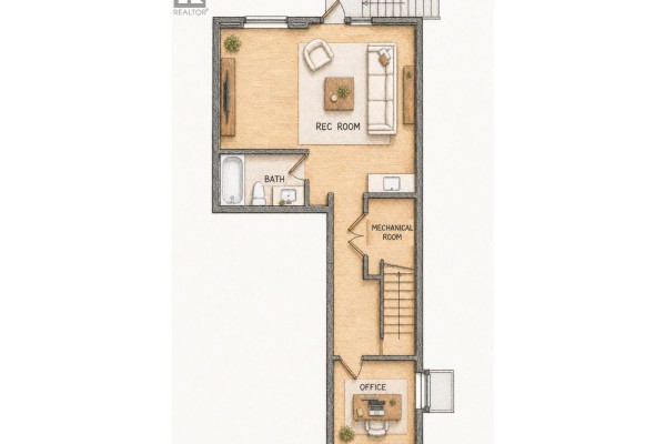 Third floor plan includes a rec room, bath, mechanical room, and an office. - 115 Mallard Way Unit# 102, Osoyoos