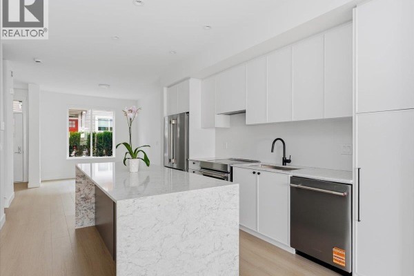 Panoramic aerial view of a townhouse development with city skyline. - 117 1301 Brewster Drive, Coquitlam