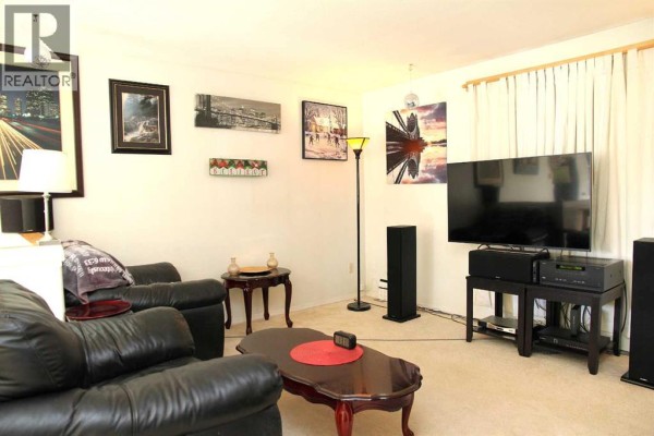 Living room with black leather sofas, a coffee table, a television, and art on the walls. - 117 Old Jasper Hwy, Marshall