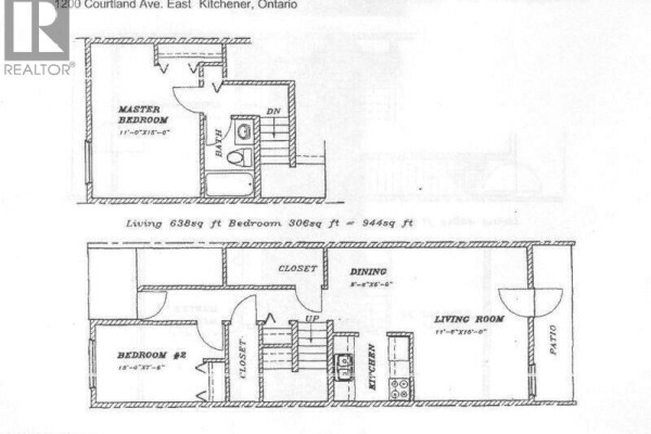 Floor plan for the two-level townhouse showing room dimensions and layout. - 1200 Courtland Avenue Unit# 3, Kitchener