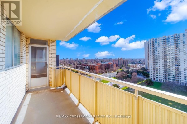Balcony with city view and screen door - 1208 - 340 Dixon Road Toronto