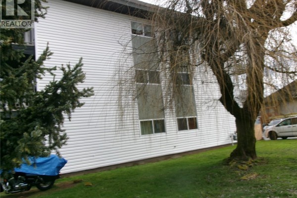 Ground view of the building's exterior with large windows and a tree in the foreground. - 1252 9th St, Courtenay