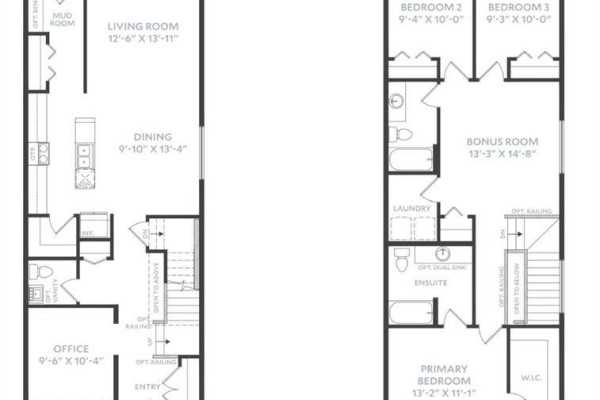 Floor plan shows a main level with living, dining, and kitchen, and an upper level with bedrooms and bonus room. - 1269 Creekview Drive Sw, Calgary