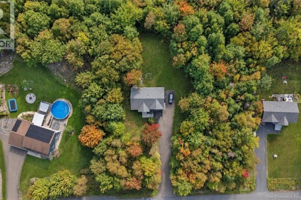 Overhead view of the property at 128 Country Wood Lane, Richibucto Road, nestled among colorful trees. - 128 Country Wood Lane, Richibucto Road