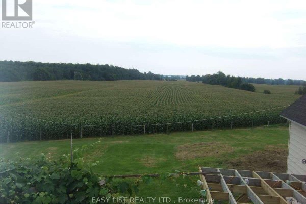 View from a deck overlooking a vast cornfield with a treeline and cloudy sky. - 12860 County  Road 43, North Dundas