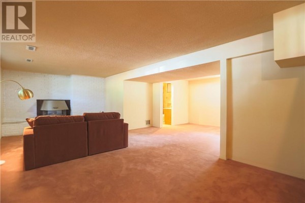 Living room with fireplace and sofa - 1295 Gemmell Street Sudbury