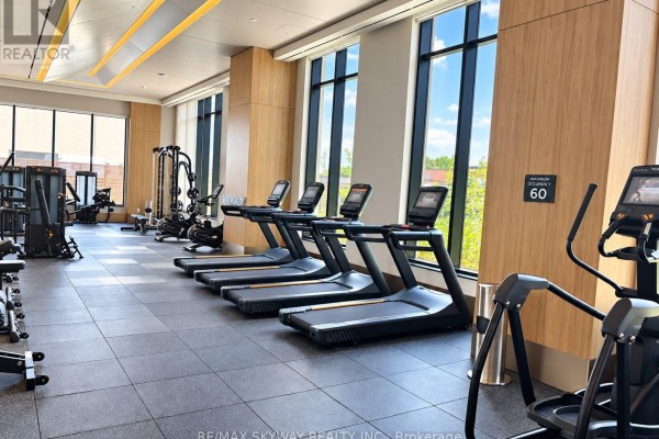 Well-equipped condominium gym featuring multiple treadmills, ellipticals, and weight training equipment. - 1303 - 21 Meadowdale Road, Vaughan