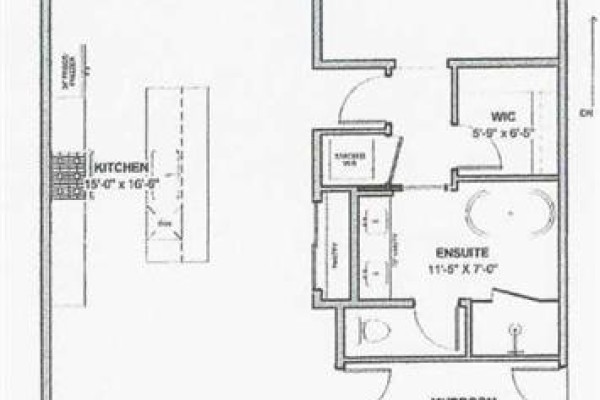 Floor plan of a suite featuring a kitchen, ensuite, and walk-in closet. - 131 Greenwich Heath Nw, Calgary