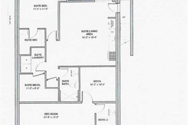 Floor plan of a suite with a living area, laundry, and two bathrooms. - 131 Greenwich Heath Nw, Calgary