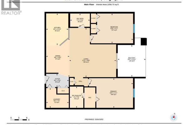 Floor plan of a 1056 sq ft apartment with two bedrooms and two bathrooms. - 1310, 16320 24 Street Sw, Calgary