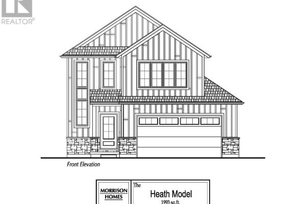 Main floor plan layout showing living areas, kitchen, pantry, and two-car garage. - 132 Addison Avenue, Lucan Biddulph