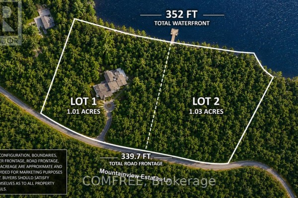 Aerial satellite view of a property on Mountainview Estates Lane, surrounded by dense trees. - 1348 Mountainview Estates Lane, Frontenac