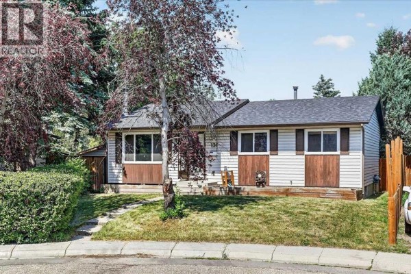 View of the house from the street, partially obscured by trees and bushes. - 136 Templeview Place Ne, Calgary